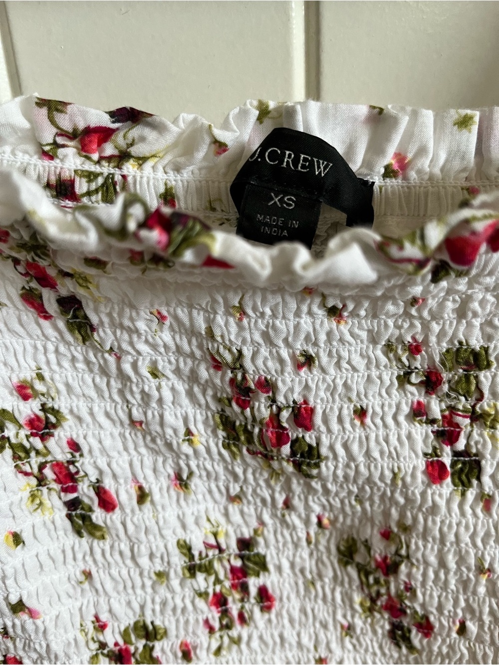 J. Crew White Smocked Floral Womens top with berry print